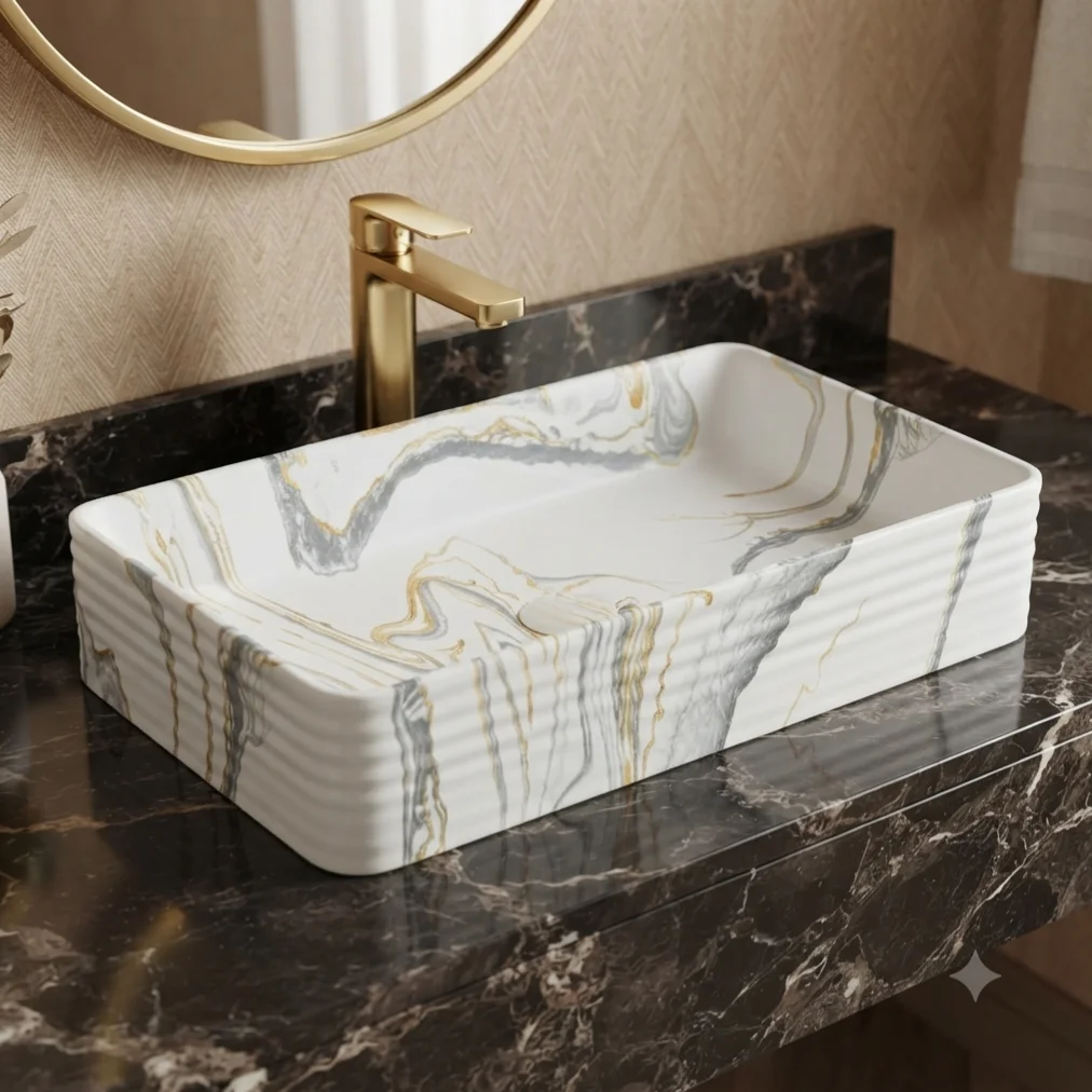 The Calacatta Gold Rectangular Marble-Effect Basin S26