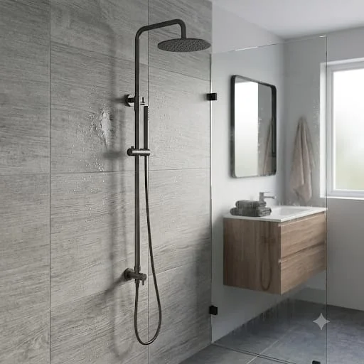 GASBA 21 Premium Matte Black Twin Shower System Downside Water Inlet Wall Connector