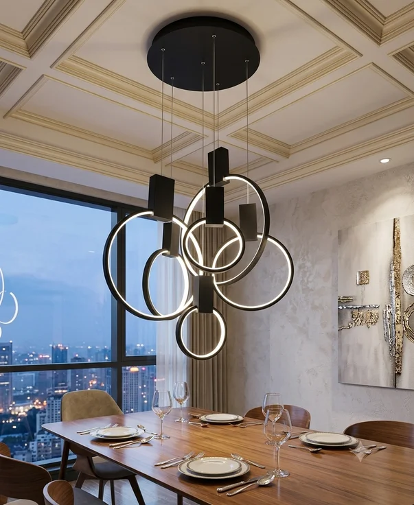 The Nexus Entwined Six-Ring Sculptural Pendant P171-6 BK