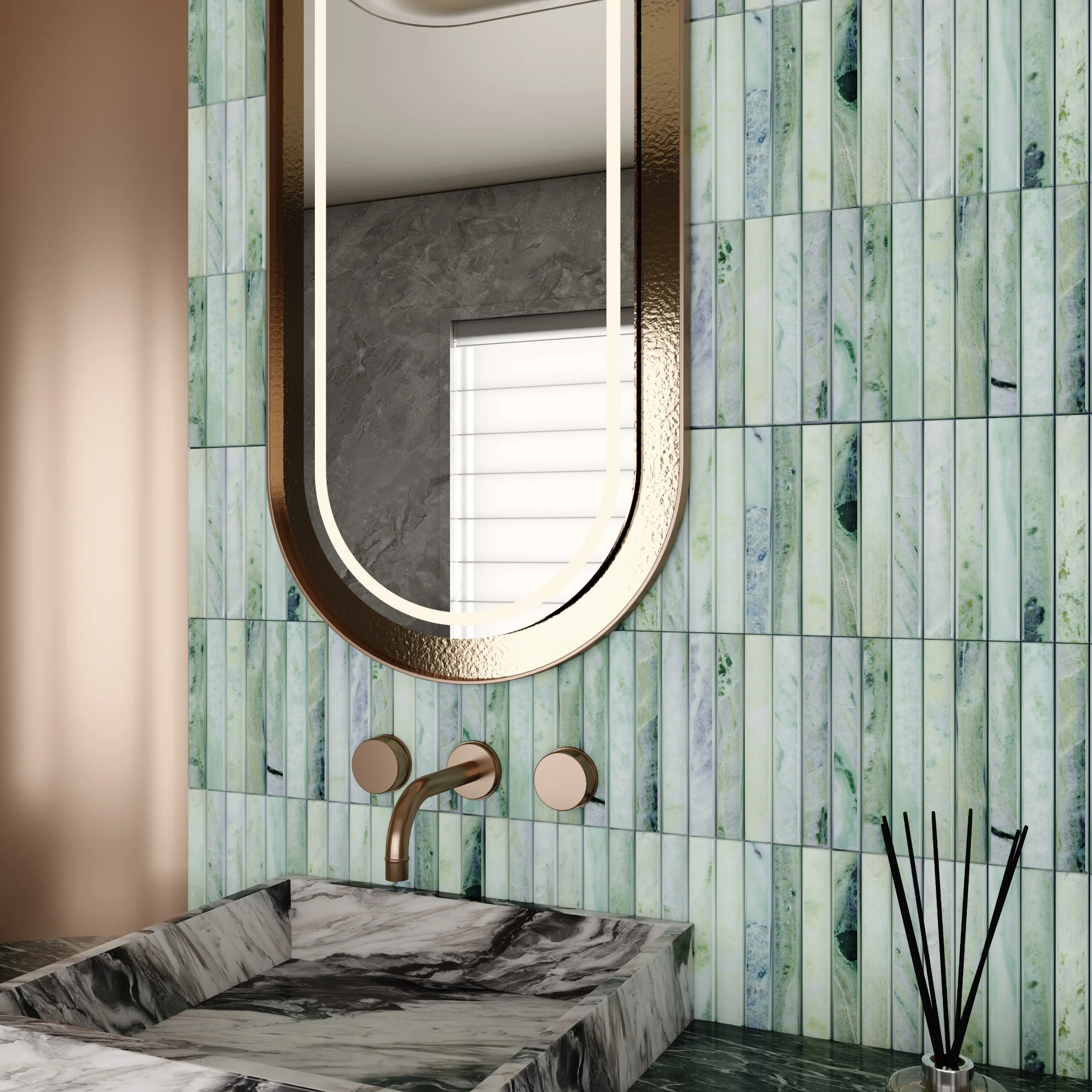 The Carrara Chevron Luxury Mosaic Marble 01
