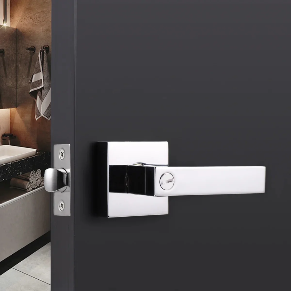CHROME SQUARE PRIVACY DOOR HANDLE