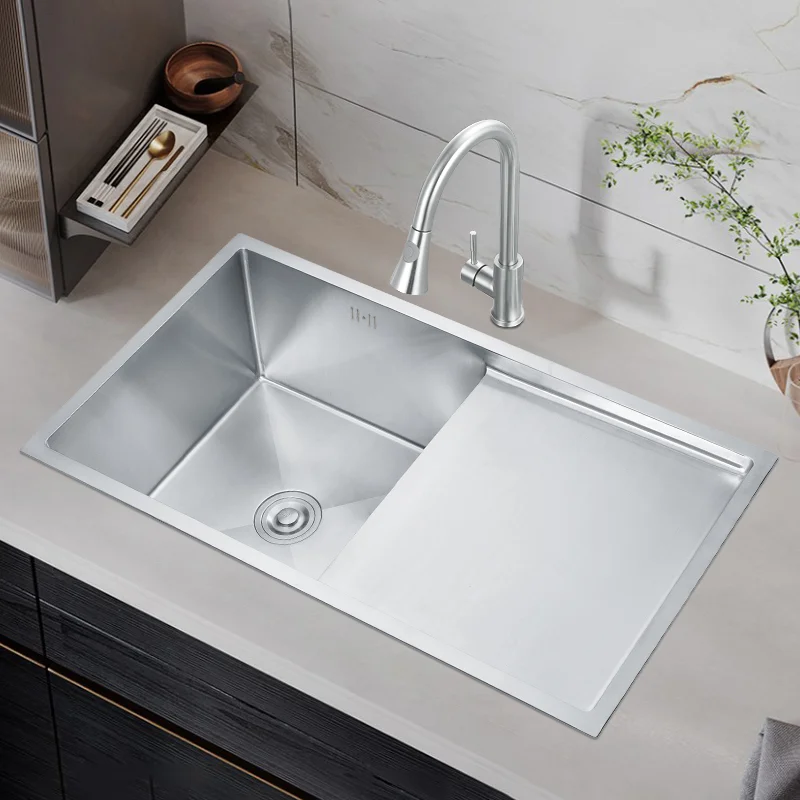 Stainless Steel Single Bowl Sink with Right-Hand Drainer 870mm